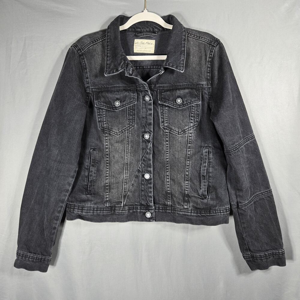 We The Free People Rumors Denim Jacket Large Washed Black Gray Trucker Jean